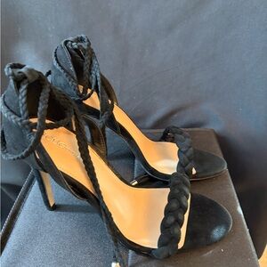 BCBG Generation Jessica Black Braided Strap Heels. BNIB. 7.5(37.5)